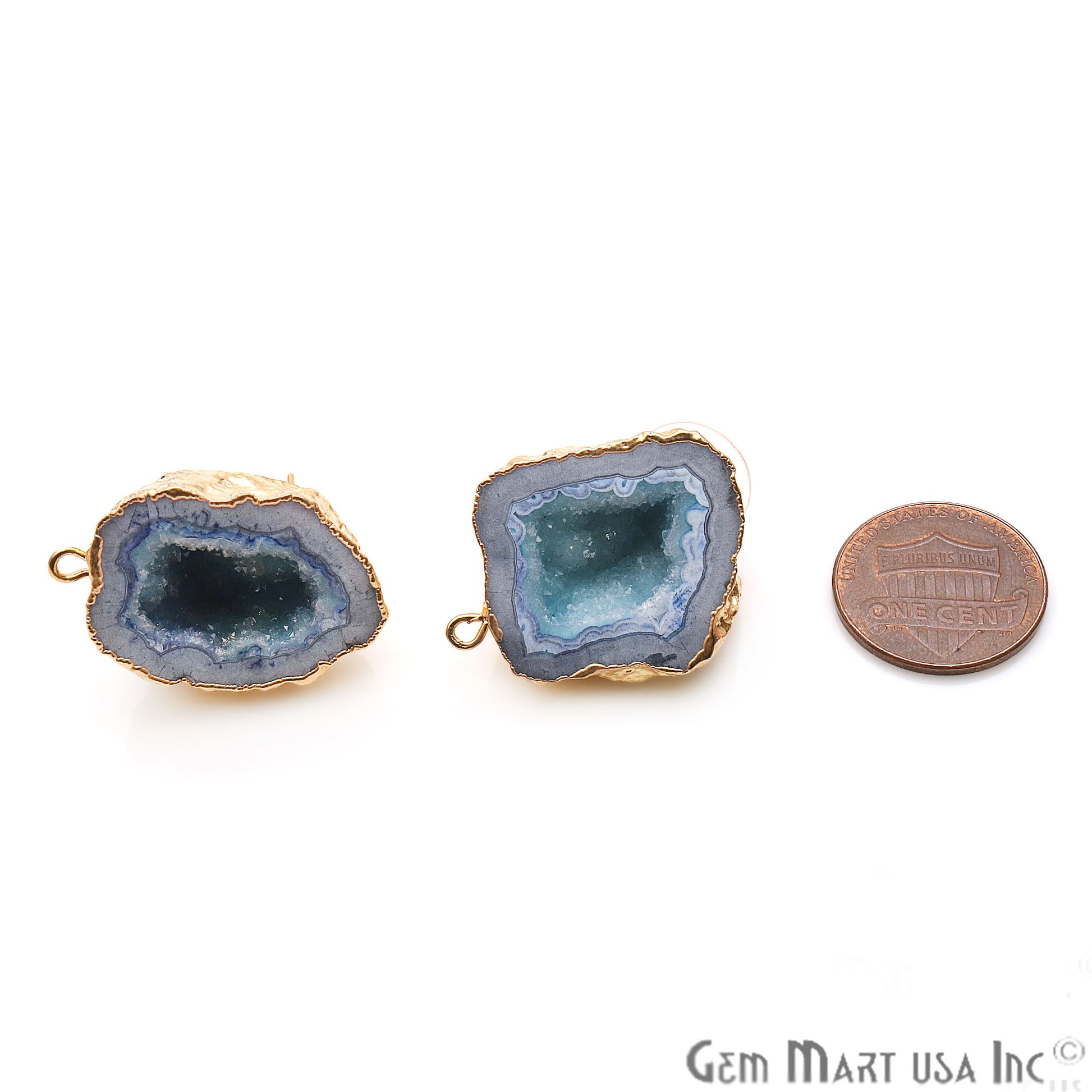 DIY Agate Slice Geode Druzy 28x32mm Gold Electroplated Loop Connector Studs Earrings - GemMartUSA