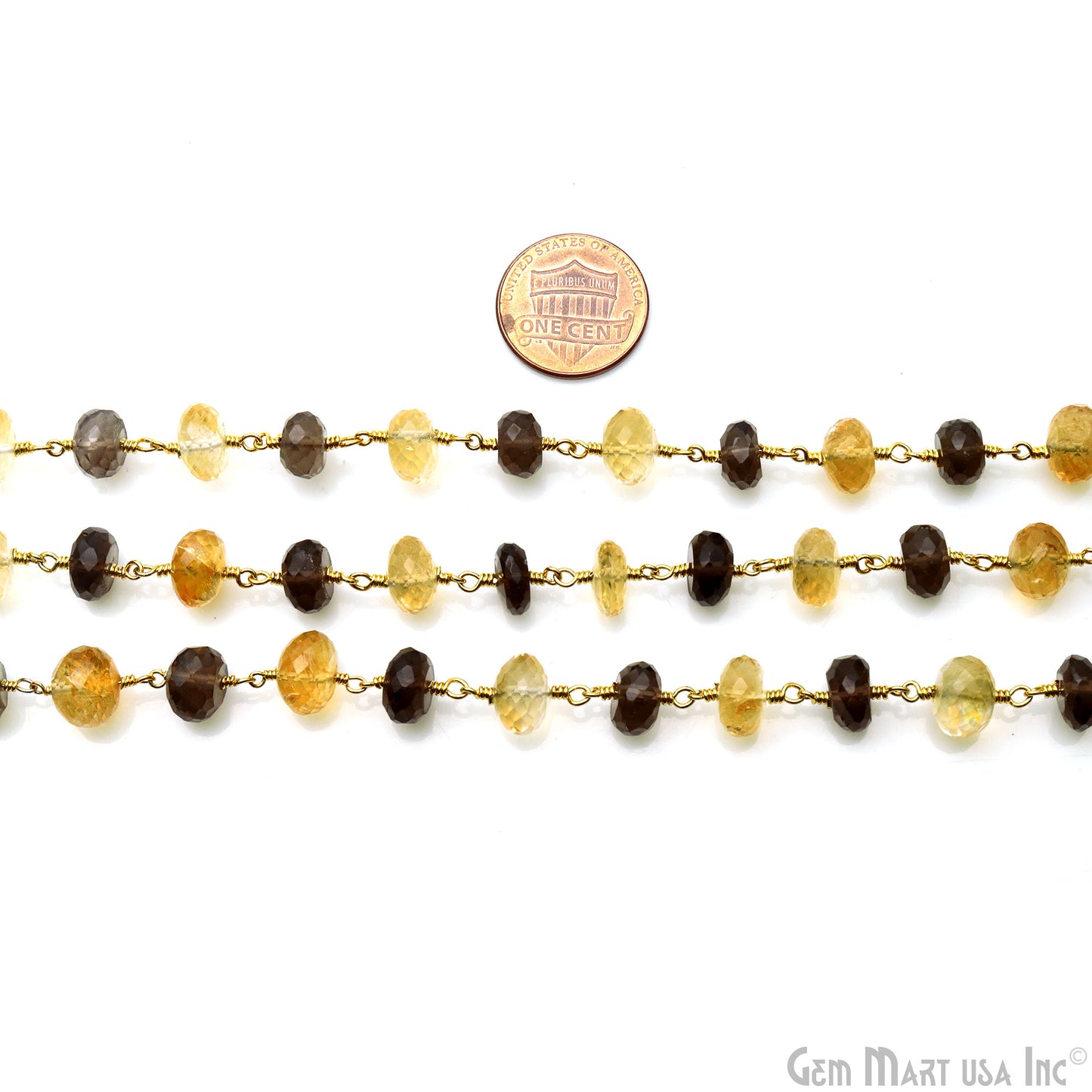 Smoky Topaz With Citrine Gold Plated Faceted Rondelle Beads Rosary Chain