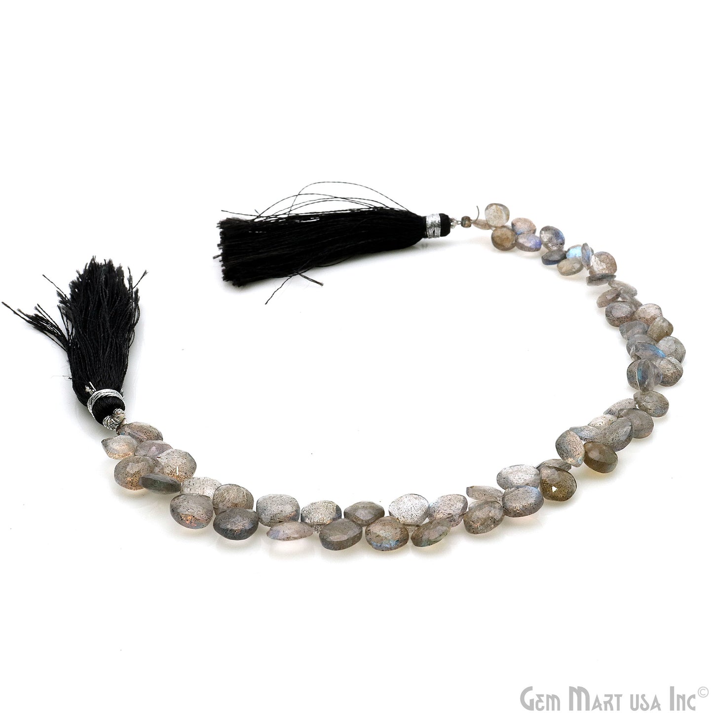 Labradorite Heart Beads, 8.5 Inch Gemstone Strands, Drilled Strung Briolette Beads, Heart Shape, 4-5mm