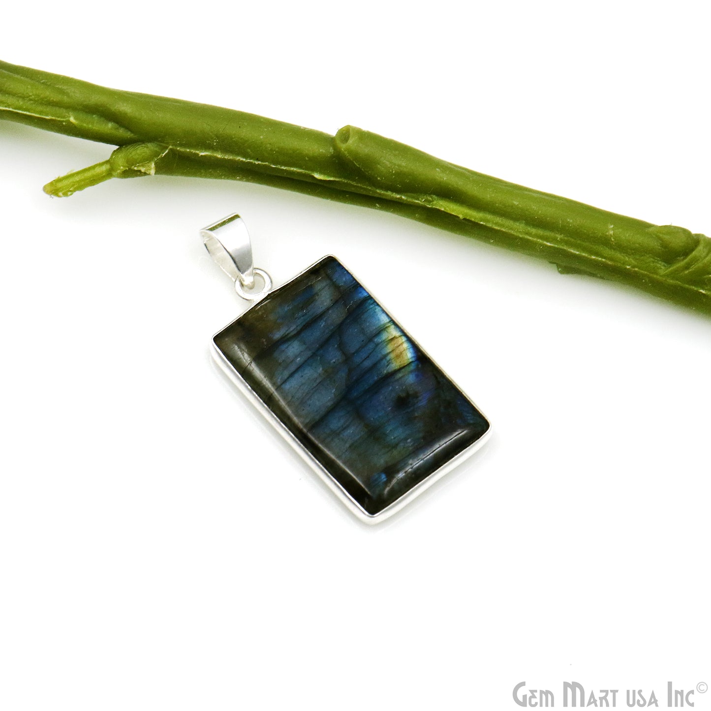 Labradorite Gemstone Rectangle 35x20mm Sterling Silver Necklace Pendant 1PC