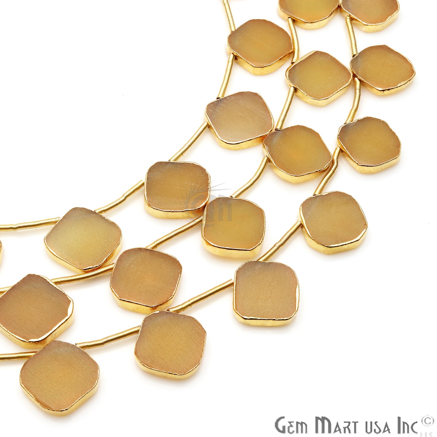 Sand Chalcedony Free Form Gold Electroplated 18x15mm Crafting Beads Gemstone 9 Inch Strands - GemMartUSA