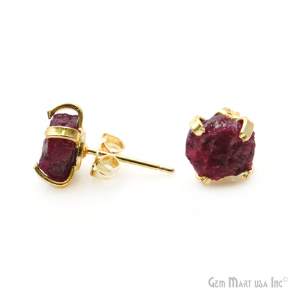 Natural Rough Gemstone 9x7mm Gold Electroplated Prong Setting Stud Earring