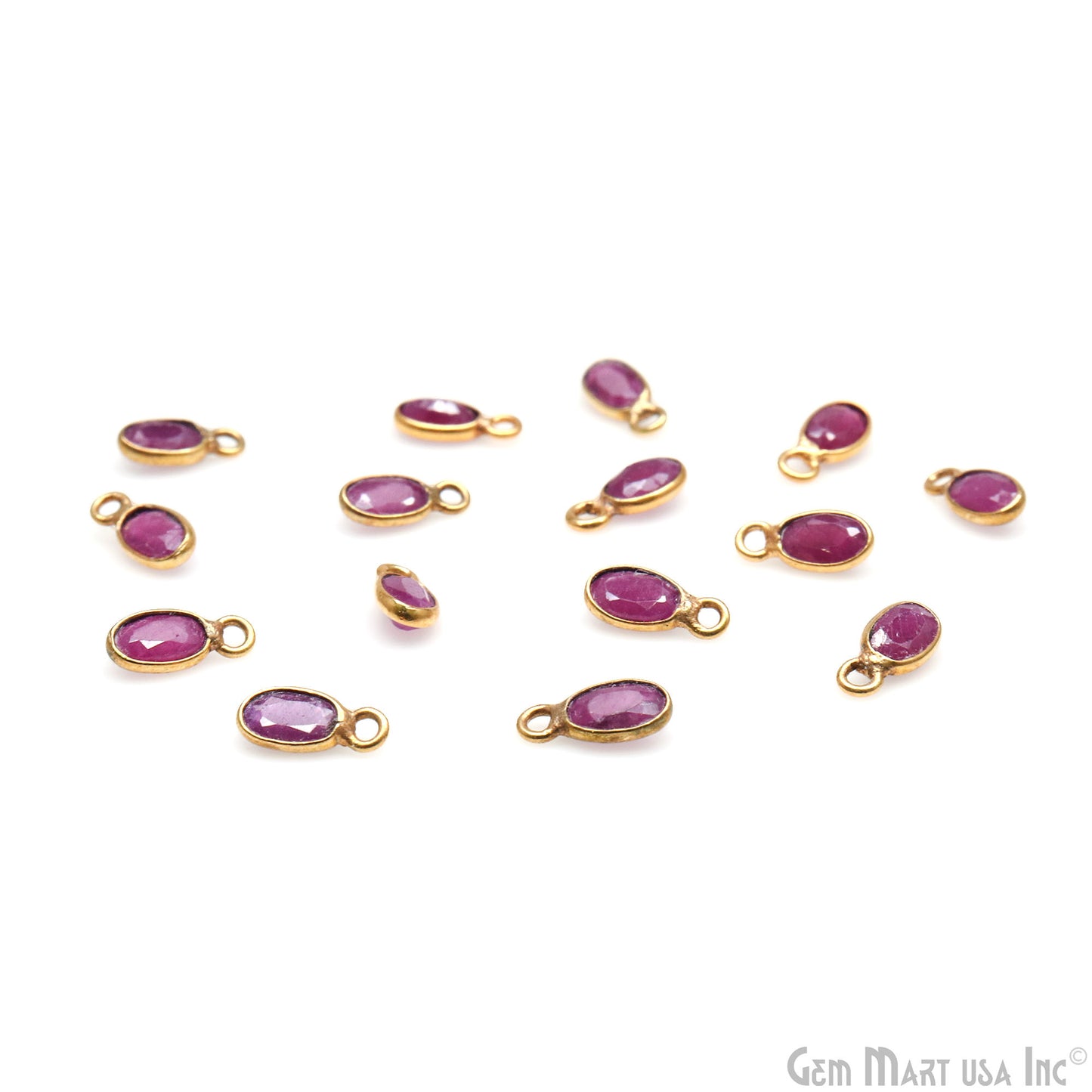 Ruby Oval 4x3mm Gold Plated Single Bail Gemstone Connector