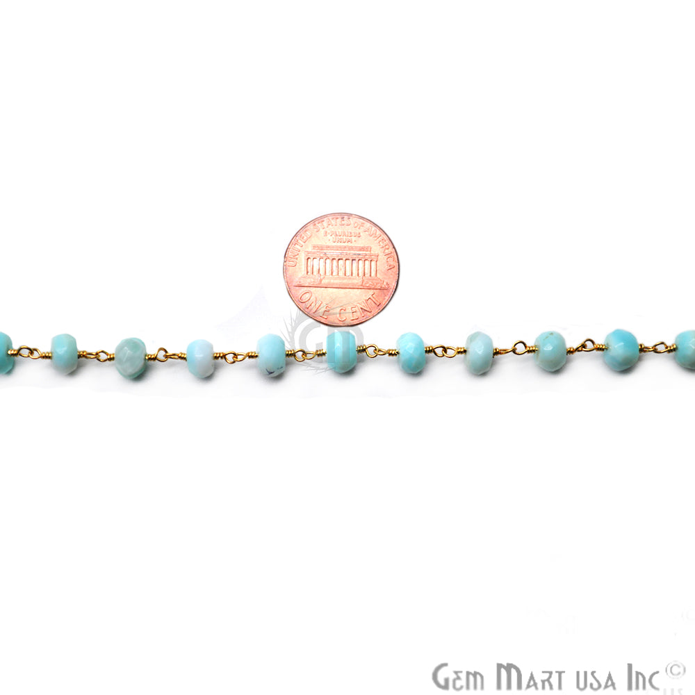 Blue Opal Rondelle Beads Gold Plated Wire Wrapped Rosary Chain - GemMartUSA (763909275695)