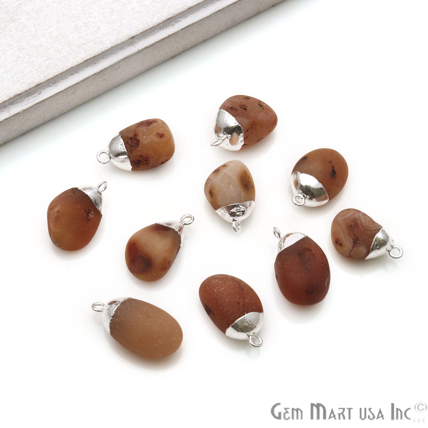 Rough Carnelian Matte Beads Organic 24x16mm Silver Electroplated Pendant Connector - GemMartUSA