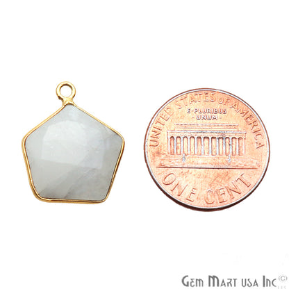 Rainbow Moonstone Pentagon Gold Plated Single Bail 18x15mm Gemstone Connector - GemMartUSA