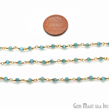 Blue Monalisa 3-3.5mm Beads Gold Wire Wrapped Rosary Chain - GemMartUSA