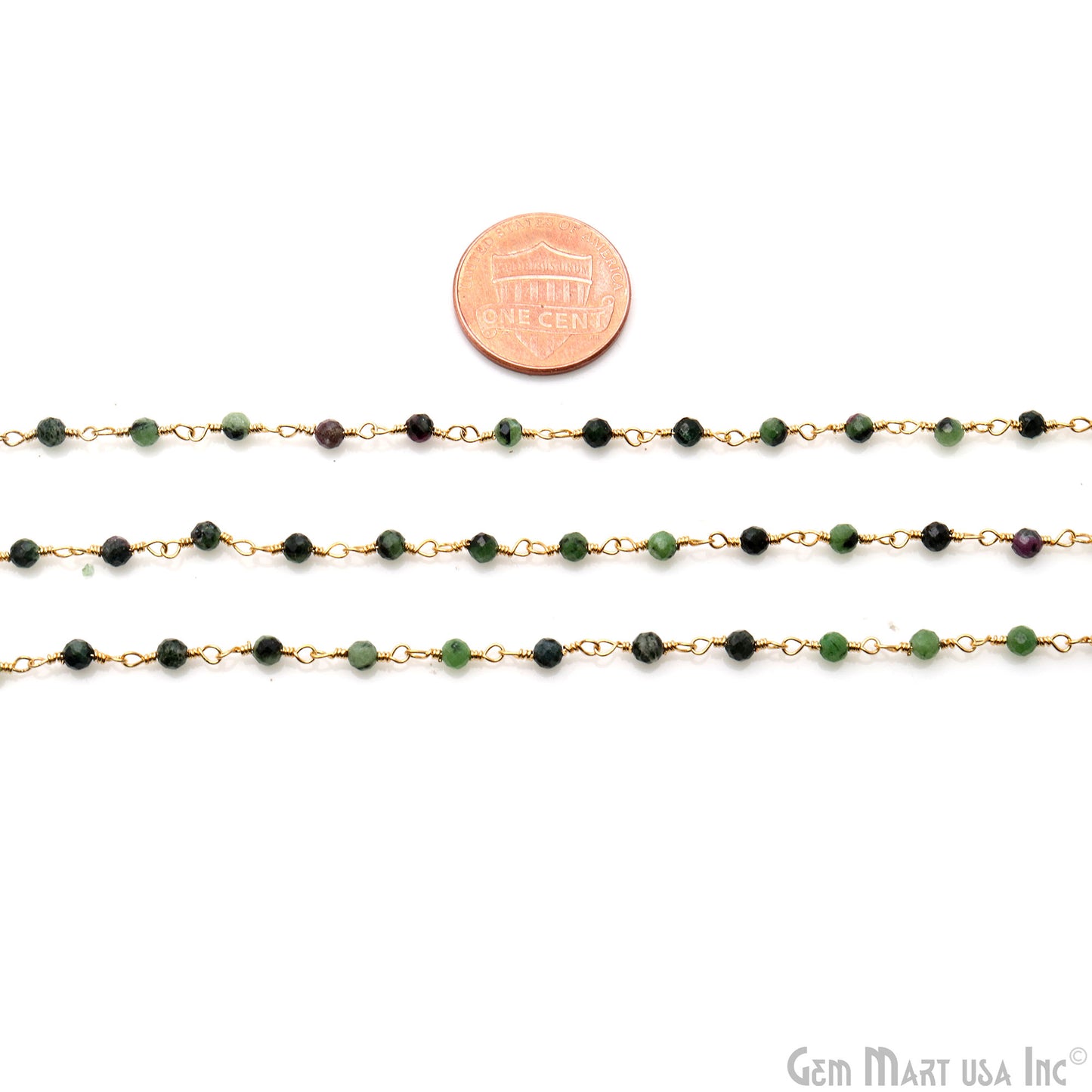 Ruby Zoisite Faceted Beads 3-3.5mm Gold Plated Wire Wrapped Rosary Chain