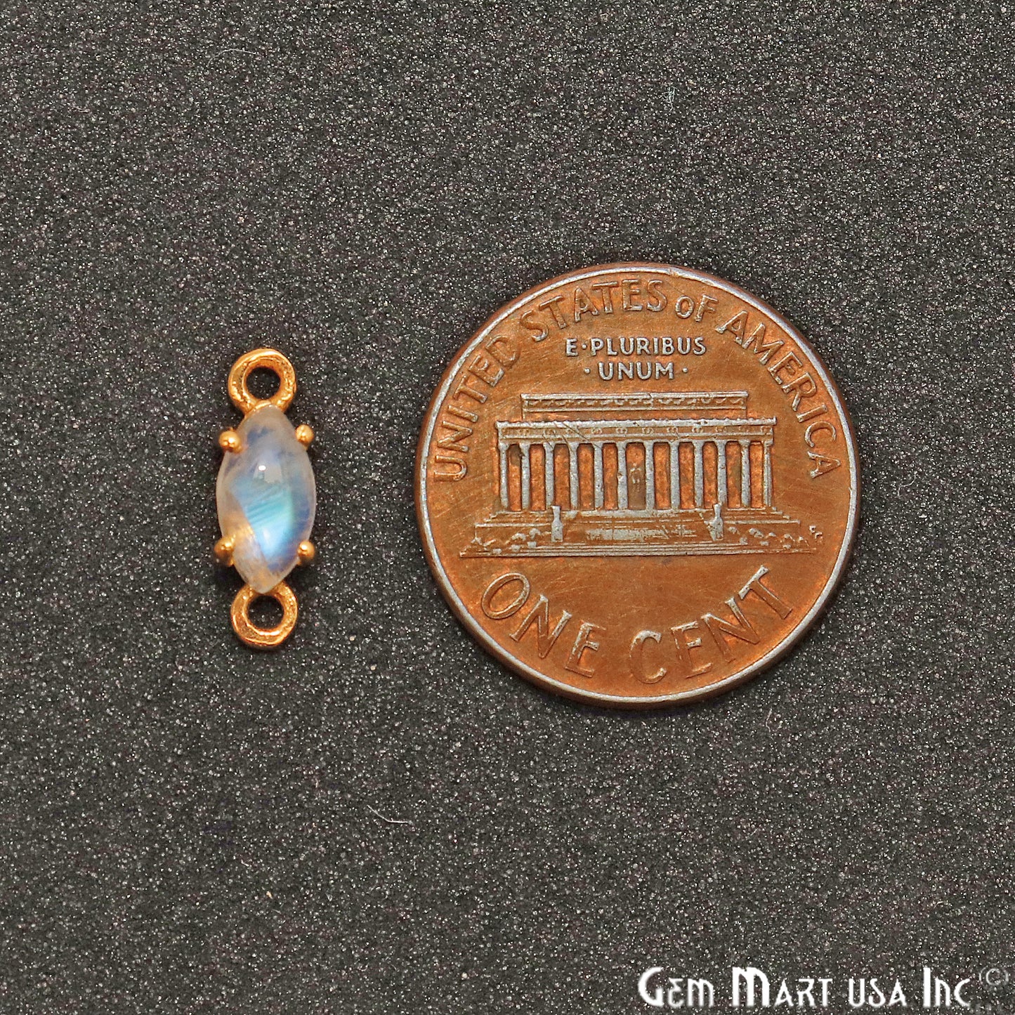Rainbow Moonstone Cabochon Marquise Prong Gold Plated Bail Connector - GemMartUSA