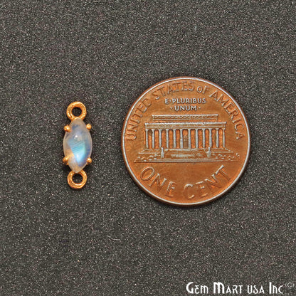 Rainbow Moonstone Cabochon Marquise Prong Gold Plated Bail Connector - GemMartUSA