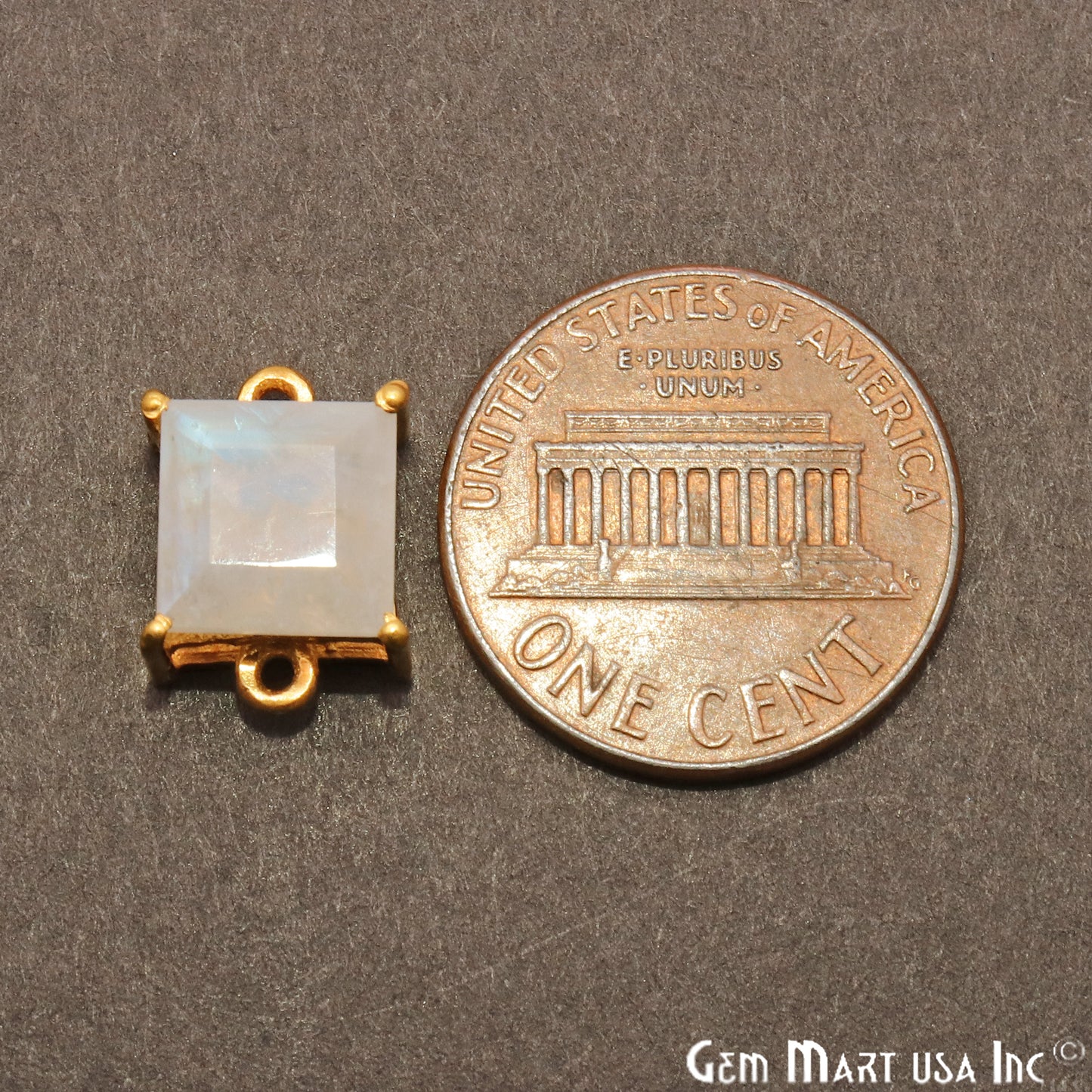 Rainbow Moonstone Prong Setting Gold Plated Flashy Gemstone Connector - GemMartUSA