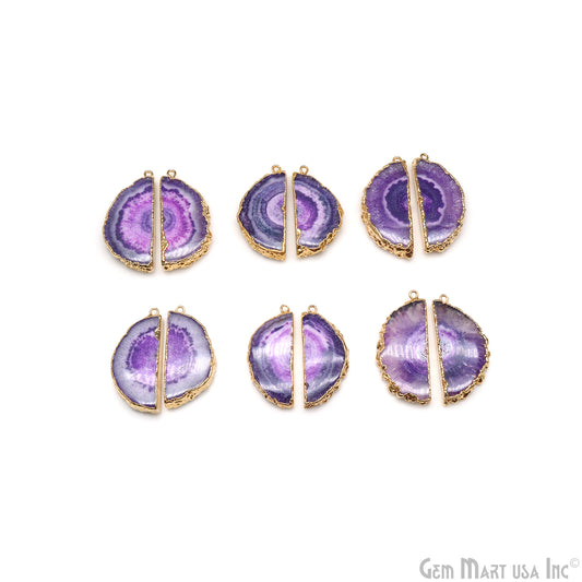 Agate Slice 16x41mm Organic Gold Electroplated Gemstone Earring Connector 1 Pair