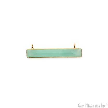 Aqua Chalcedony Rectangle Bar Pendant 36x9mm Gold Plated Double Bail Connector