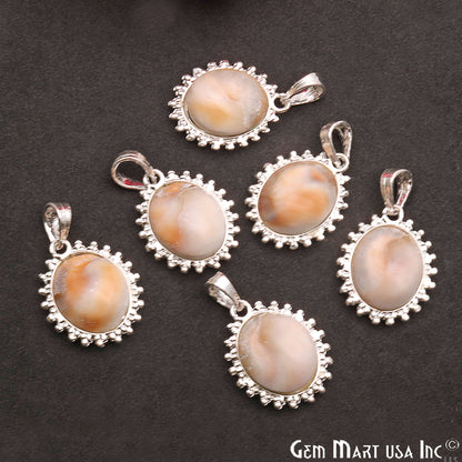 Natural Shell 28x22mm Oval Shape Silver Plated Single Bail Gemstone Pendant - GemMartUSA