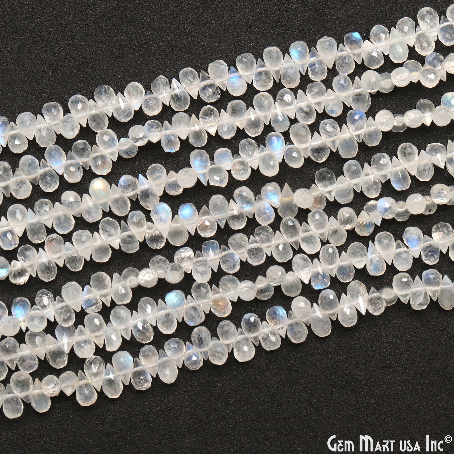 Rainbow Moonstone Drops Beads, 8 Inch Gemstone Strands, Drilled Strung Briolette Beads, Drops Shape, 5x3mm