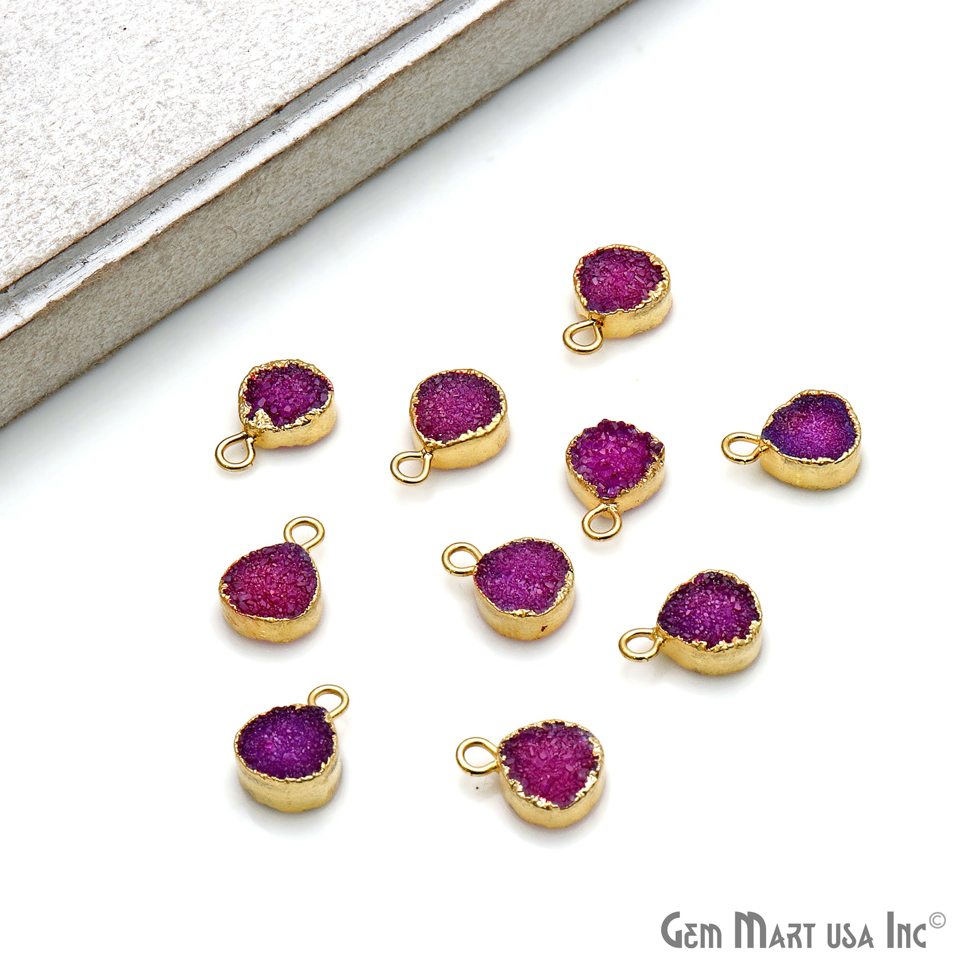 Purple Druzy Heart 8mm Gold Edge Single Bail Connector (Pick Lot Size) - GemMartUSA