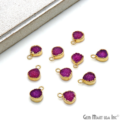 Purple Druzy Heart 8mm Gold Edge Single Bail Connector (Pick Lot Size) - GemMartUSA