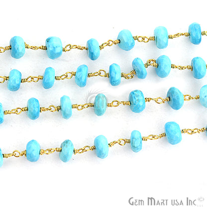 Turquoise Beads Chain, Gold Plated Wire Wrapped Rosary Chain - GemMartUSA (762741424175)