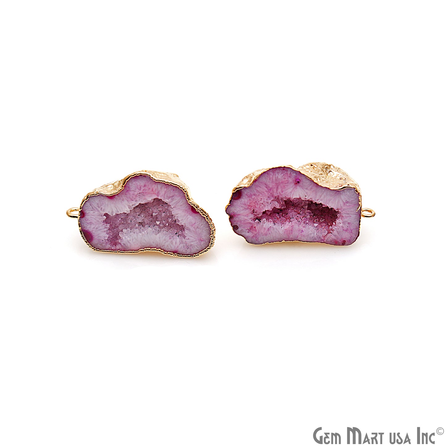 DIY Agate Slice Geode Druzy 35x22mm Gold Electroplated Loop Connector Studs Earrings - GemMartUSA