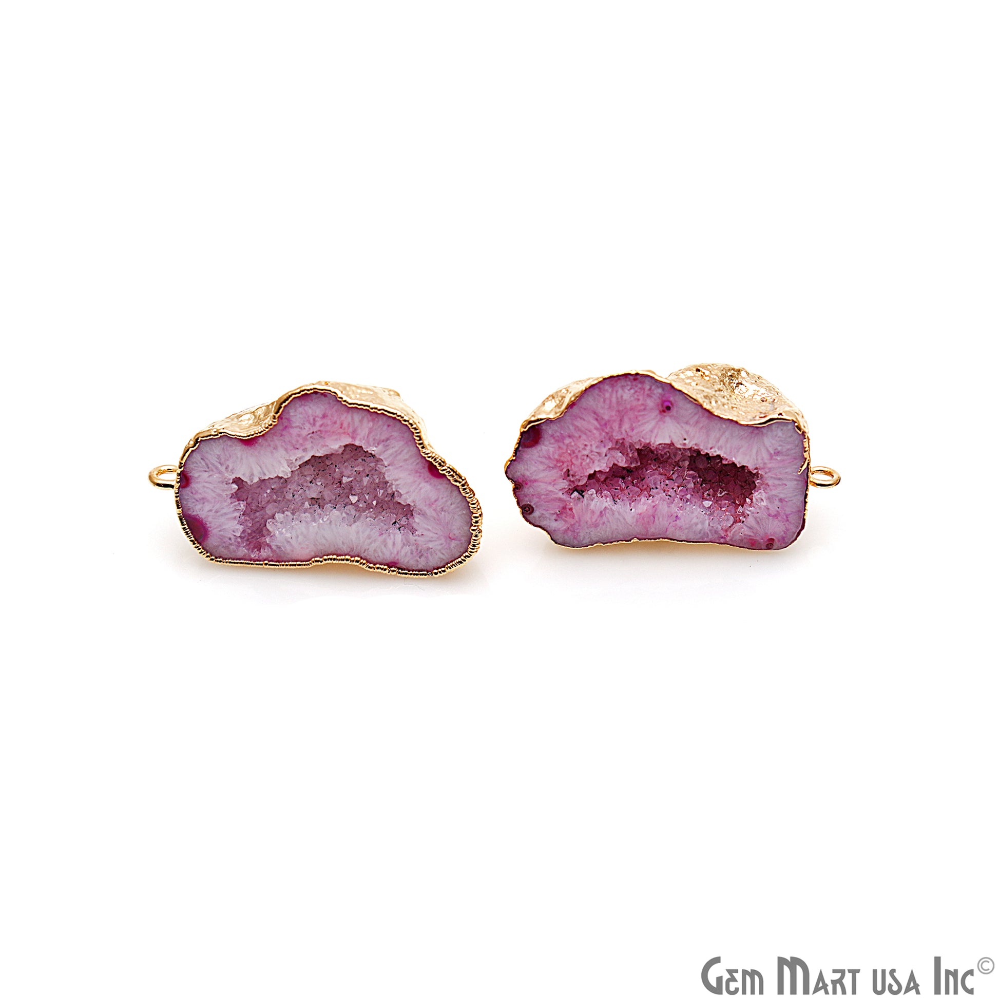 DIY Agate Slice Geode Druzy 35x22mm Gold Electroplated Loop Connector Studs Earrings - GemMartUSA