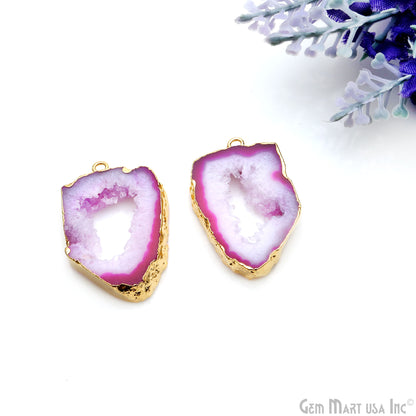 Agate Slice 33x18mm Organic  Gold Electroplated Gemstone Earring Connector 1 Pair