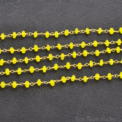 Yellow Chalcedony Gold Plated Wire Wrapped Beads Rosary Chain - GemMartUSA (762804797487)