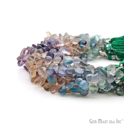 Fluorite Pears Beads, 8 Inch Gemstone Strands, Drilled Strung Briolette Beads, Pears Shape, 9x7mm