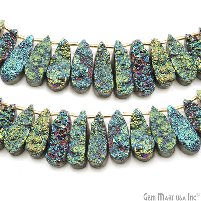 Green Druzy Pears Beads, 8 Inch Gemstone Strands, Drilled Strung Briolette Beads, Pears Shape, 23X10mm