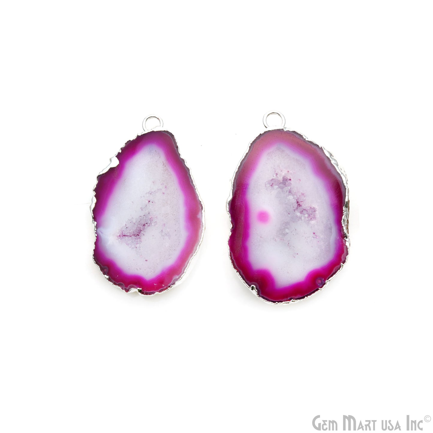 Geode Druzy 26x40mm Organic Silver Electroplated Single Bail Gemstone Earring Connector 1 Pair