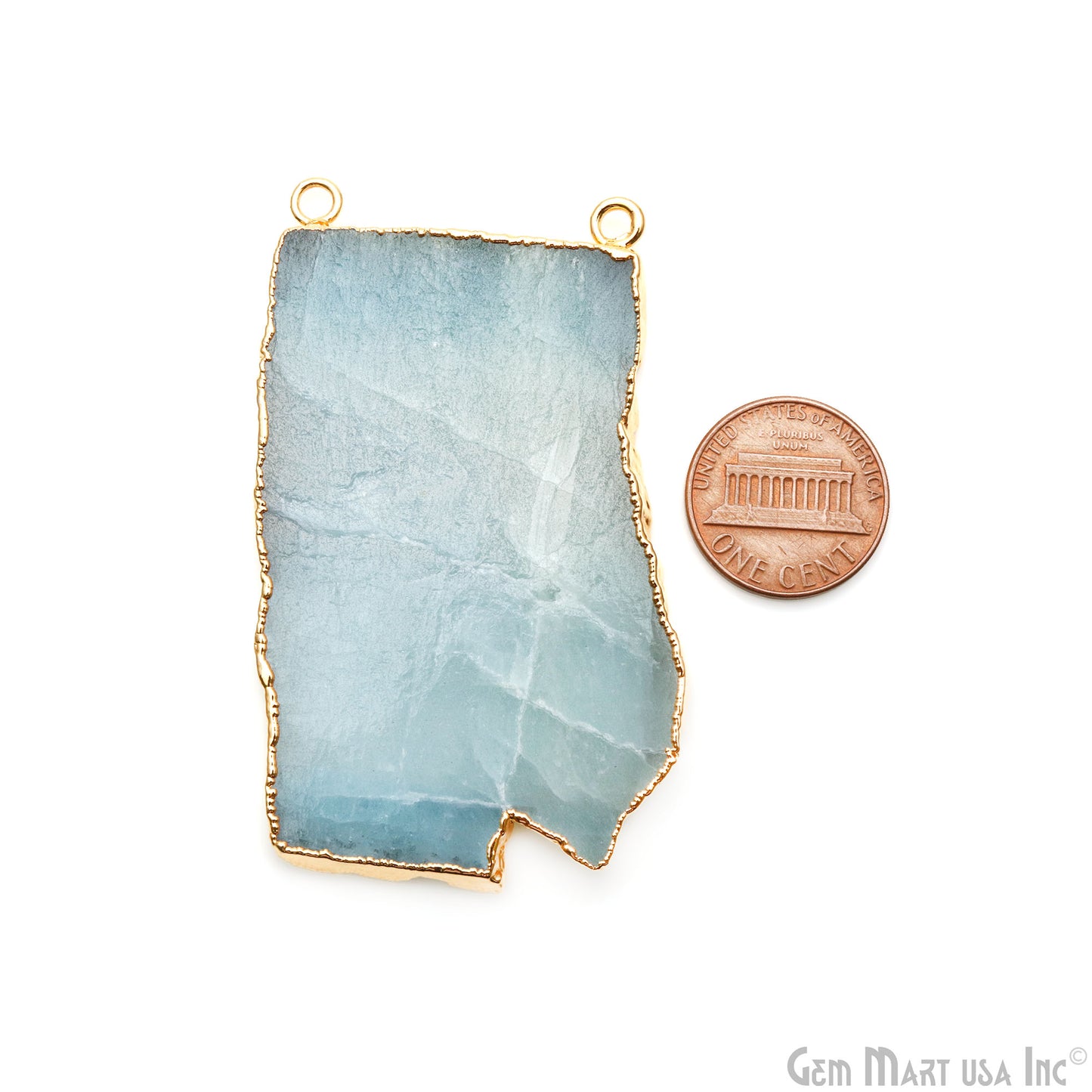 Aquamarine Free Form shape 64x37mm Gold Electroplated Gemstone Cat Bail Connector