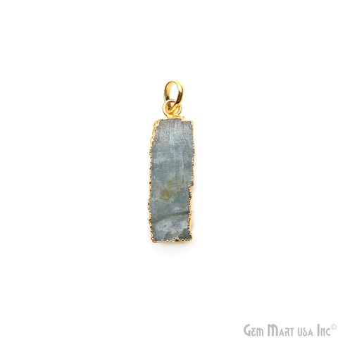 Aquamarine Free Form shape 35x10mm Gold Electroplated Gemstone Single Bail Pendant