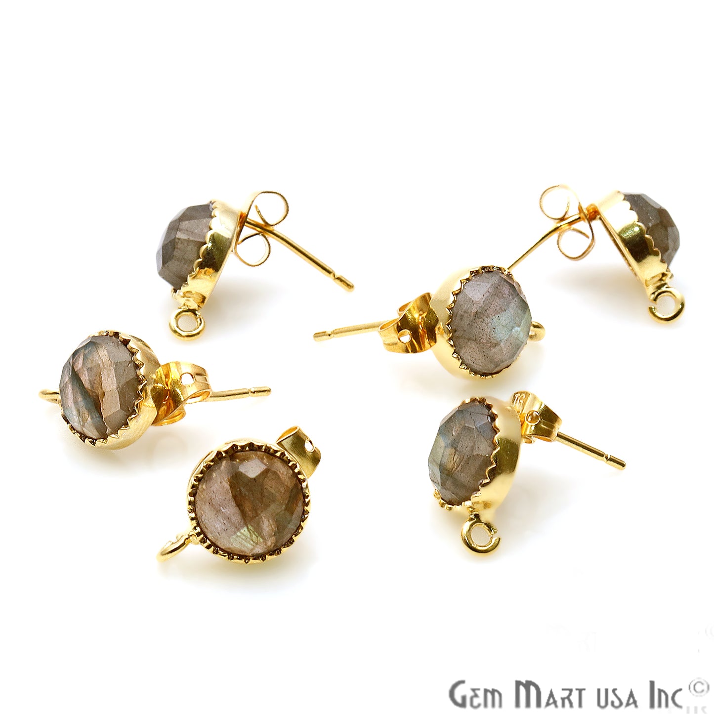 DIY Round 13x9mm Gold Bail Gemstone stud Earring (Pick Your Gemstone) - GemMartUSA