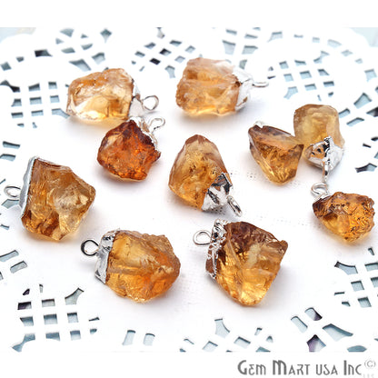 Rough Citrine Gemstone 15x8mm Silver Edged Bracelets Charm Connectors - GemMartUSA