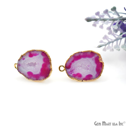 DIY Agate Slice Geode Druzy 16x23mm Gold Electroplated Loop Connector Studs Earrings - GemMartUSA