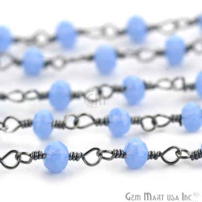 Tanzanite Chalcedony 3-3.5mm Oxidized Plated Wire Wrapped Beads Rosary Chain (763886698543)