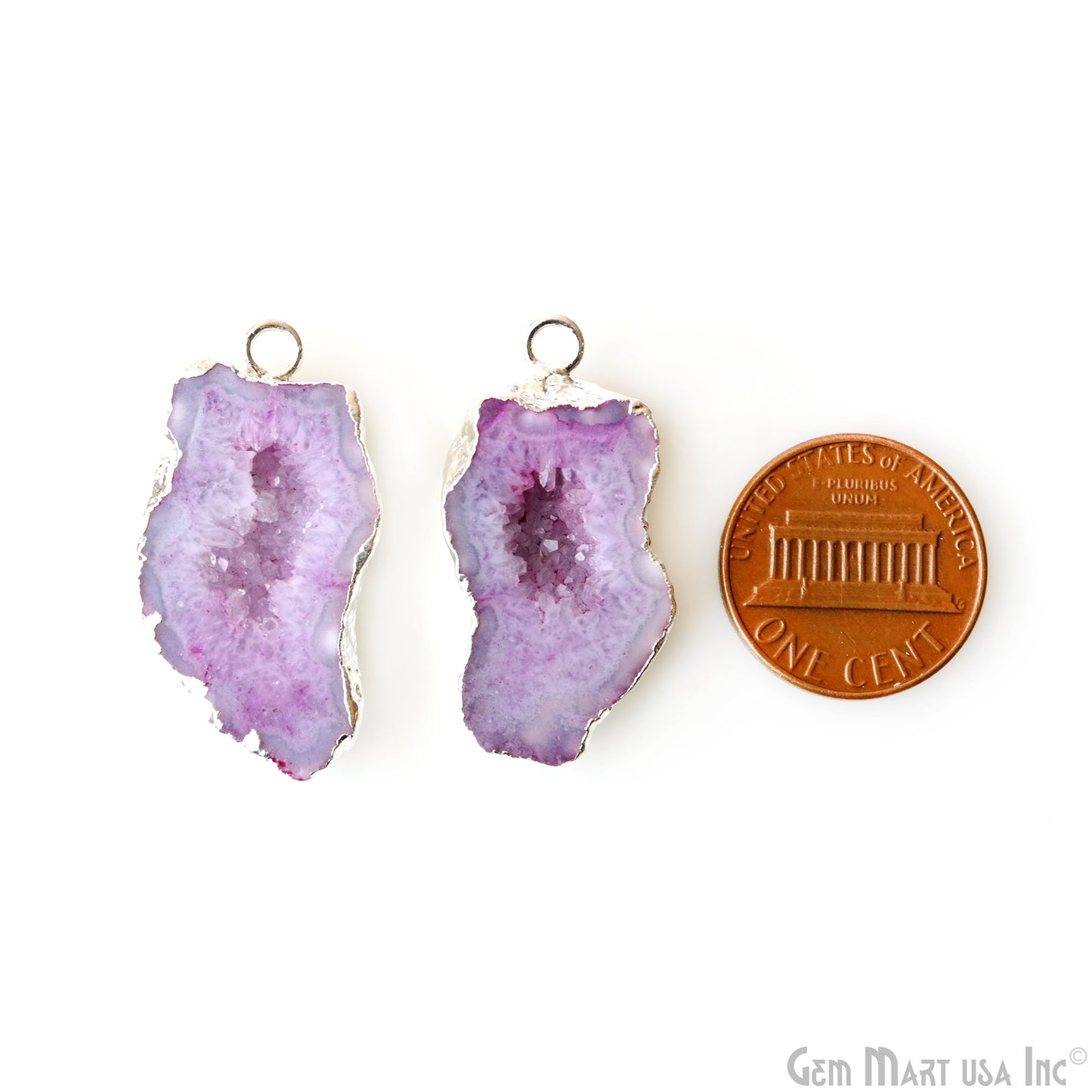 Geode Druzy 18x33mm Organic Silver Electroplated Single Bail Gemstone Earring Connector 1 Pair