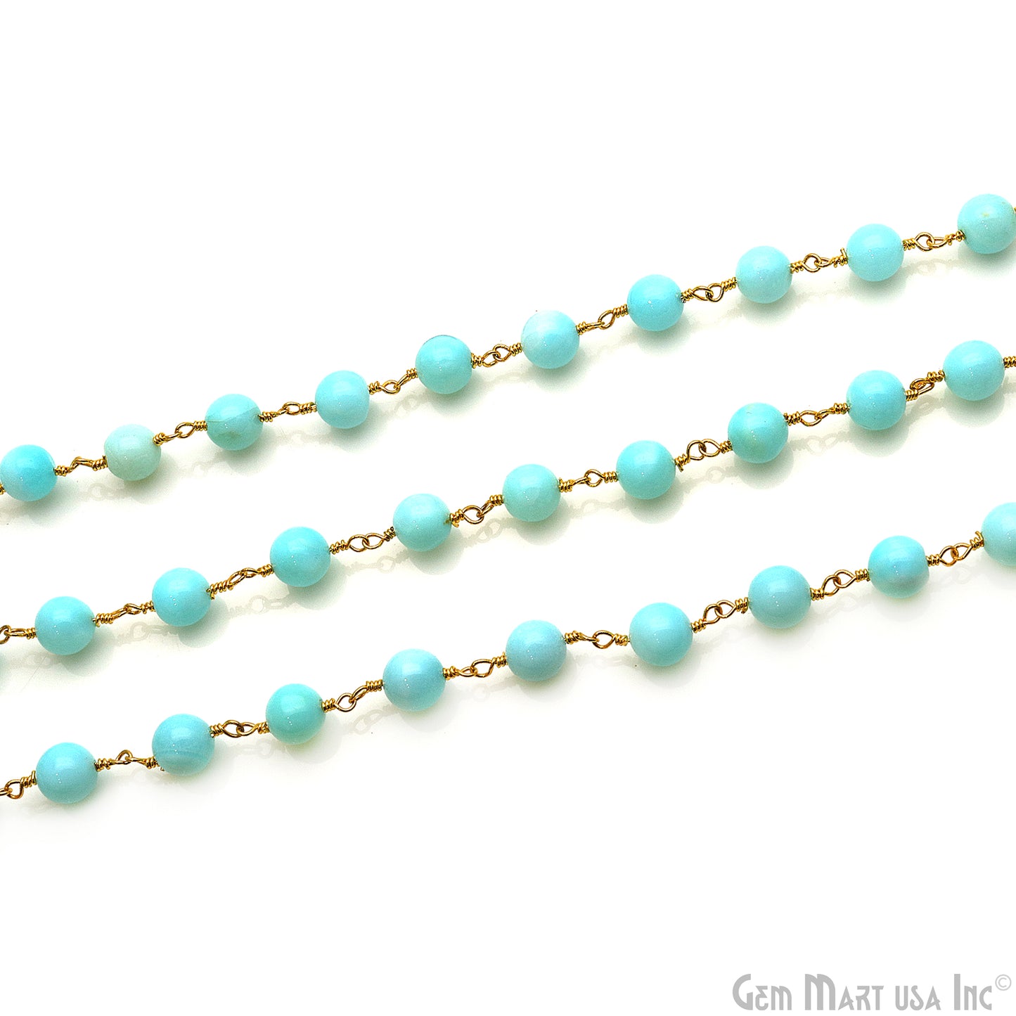 Blue Opal 7-8mm Gold Plated Cabochon Beads Rosary Chain