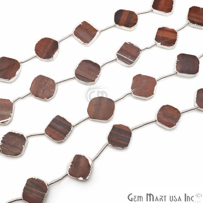 Red Tiger Eye Free Form 18x15mm Silver Edged Crafting Beads Gemstone Strands 9INCH - GemMartUSA