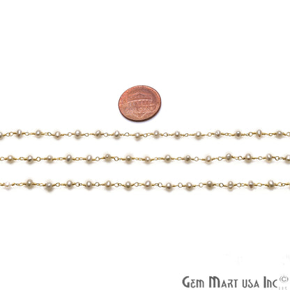 Pearl Round 3-3.5mm Gold Plated Wire Wrapped Rosary Chain - GemMartUSA