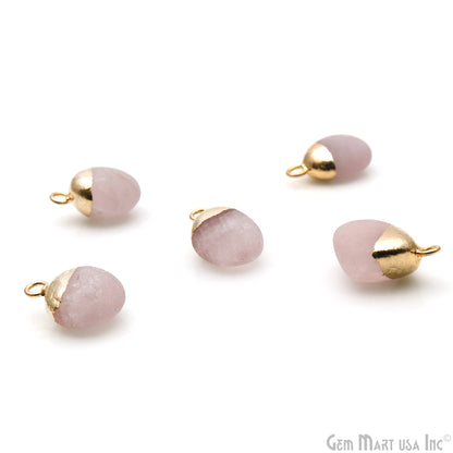 Rose Quartz Matte Beads 17x10mm Single Bail Gold Electroplated Gemstone Connector