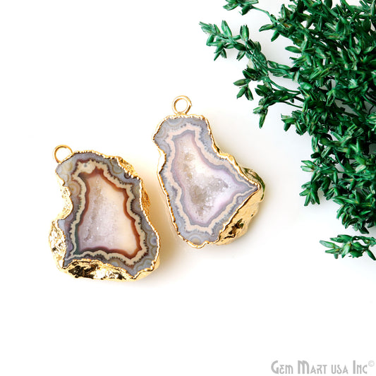 Geode Druzy 22x37mm Organic Gold Electroplated Single Bail Gemstone Earring Connector 1 Pair