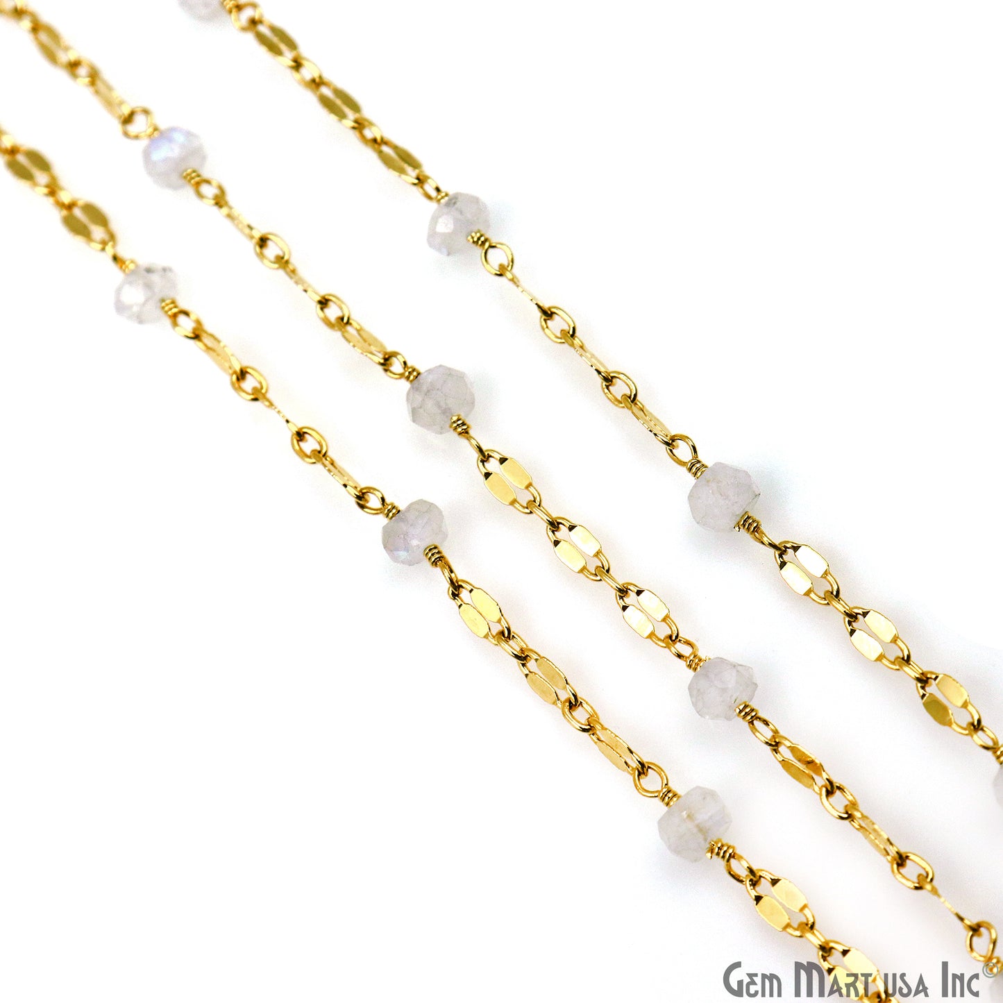 Rainbow Moonstone Beads Gold Plated Finding Rosary Chain