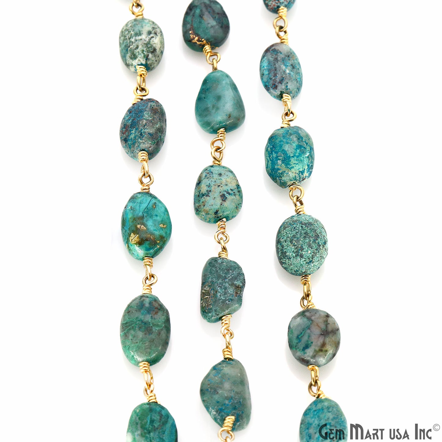 Chrysocolla 8x5mm Tumble Beads Gold Plated Rosary Chain