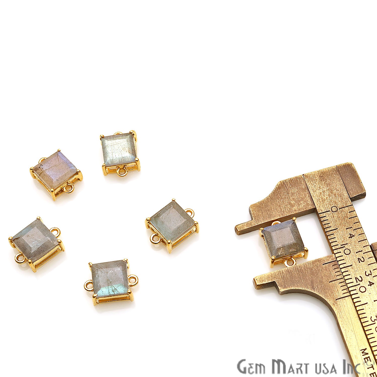 Labradorite Prong Setting Gold Plated Flashy Gemstone Connector - GemMartUSA