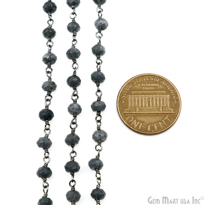 Gray Jade Faceted Beads 4mm Oxidized Gemstone Rosary Chain