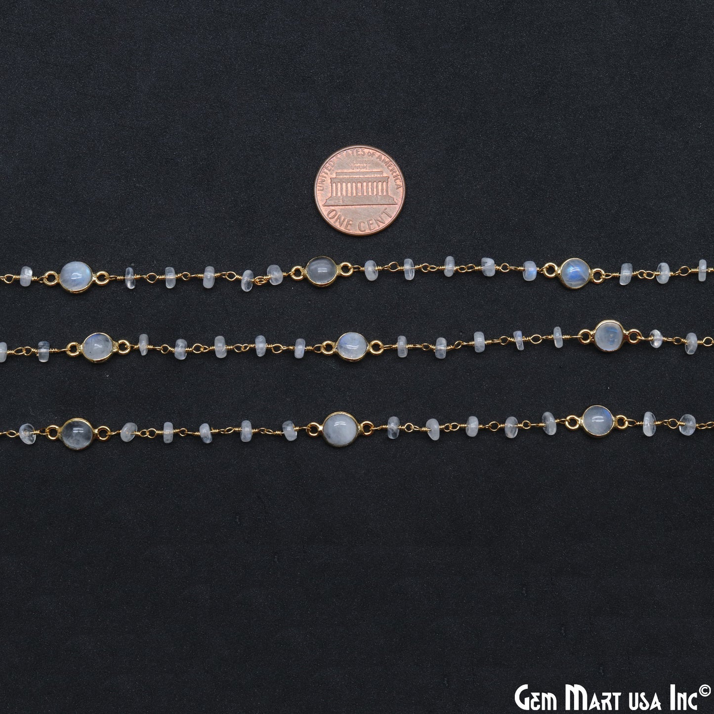 Rainbow Moonstone Cabochon Gold Plated Beads Rosary Chain