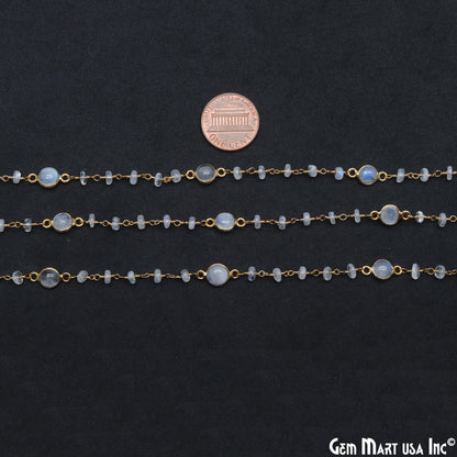 Rainbow Moonstone Cabochon Gold Plated Beads Rosary Chain