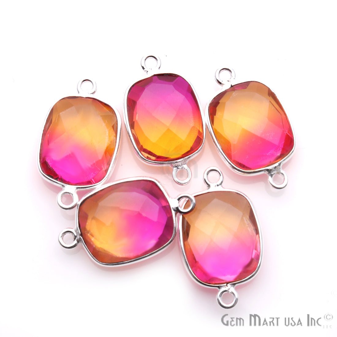 Doublet Aura Quartz 10x12mm Octagon Connector (Pick Color,Plating,Bail) - GemMartUSA