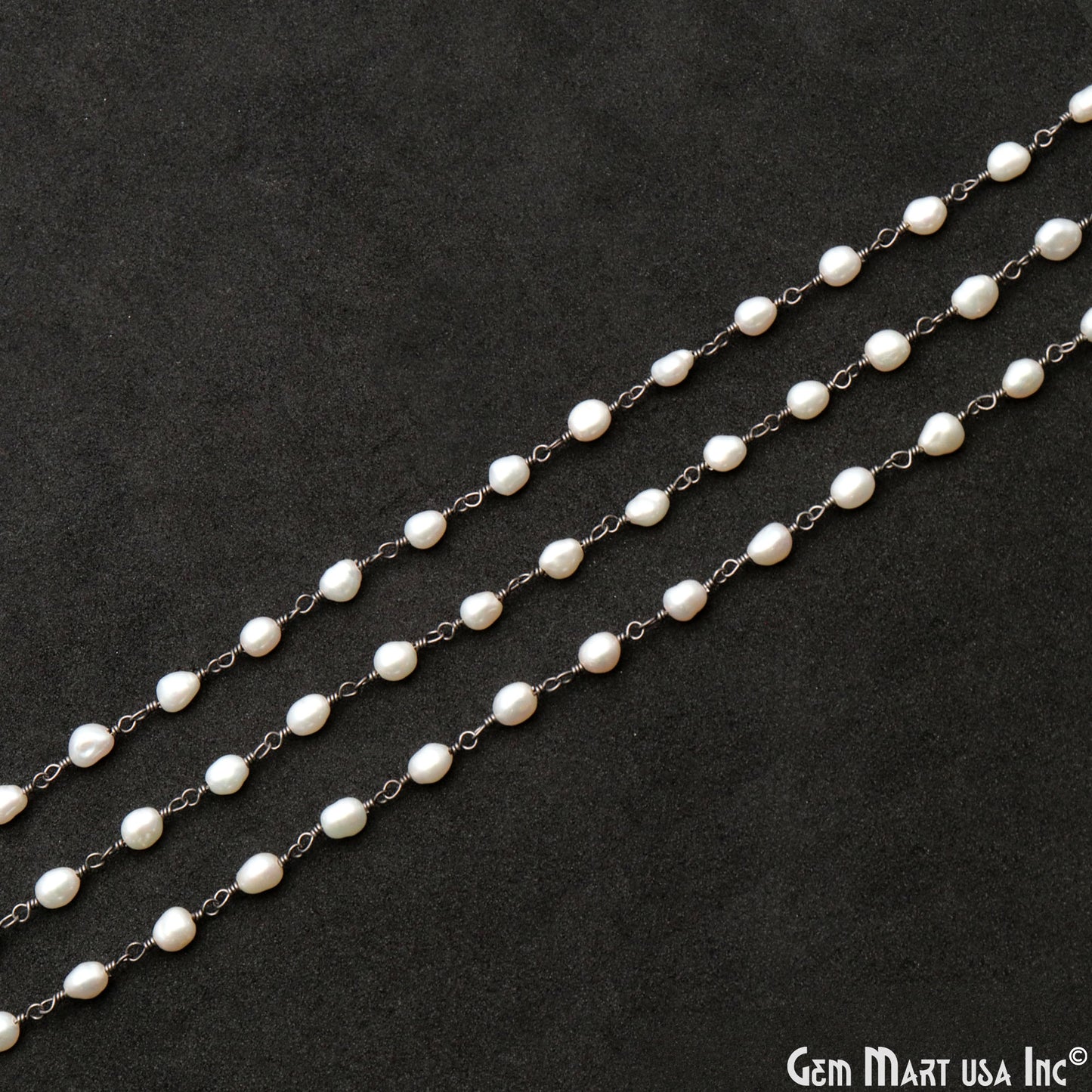 Pearl Beads 6x4mm Oxidized Wire Wrapped Rosary Chain