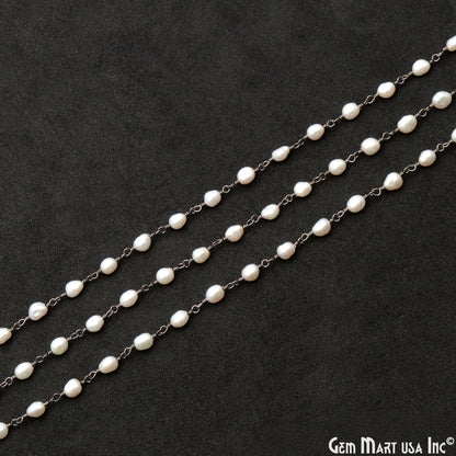 Pearl Beads 6x4mm Oxidized Wire Wrapped Rosary Chain